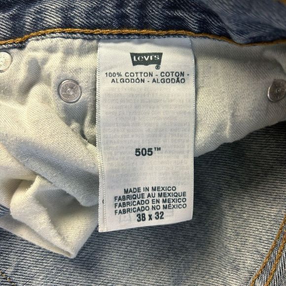 Levis 505 Regular Straight Men's 38x32 Medium Wash Denim Blue Jeans Zip - Picture 4 of 7